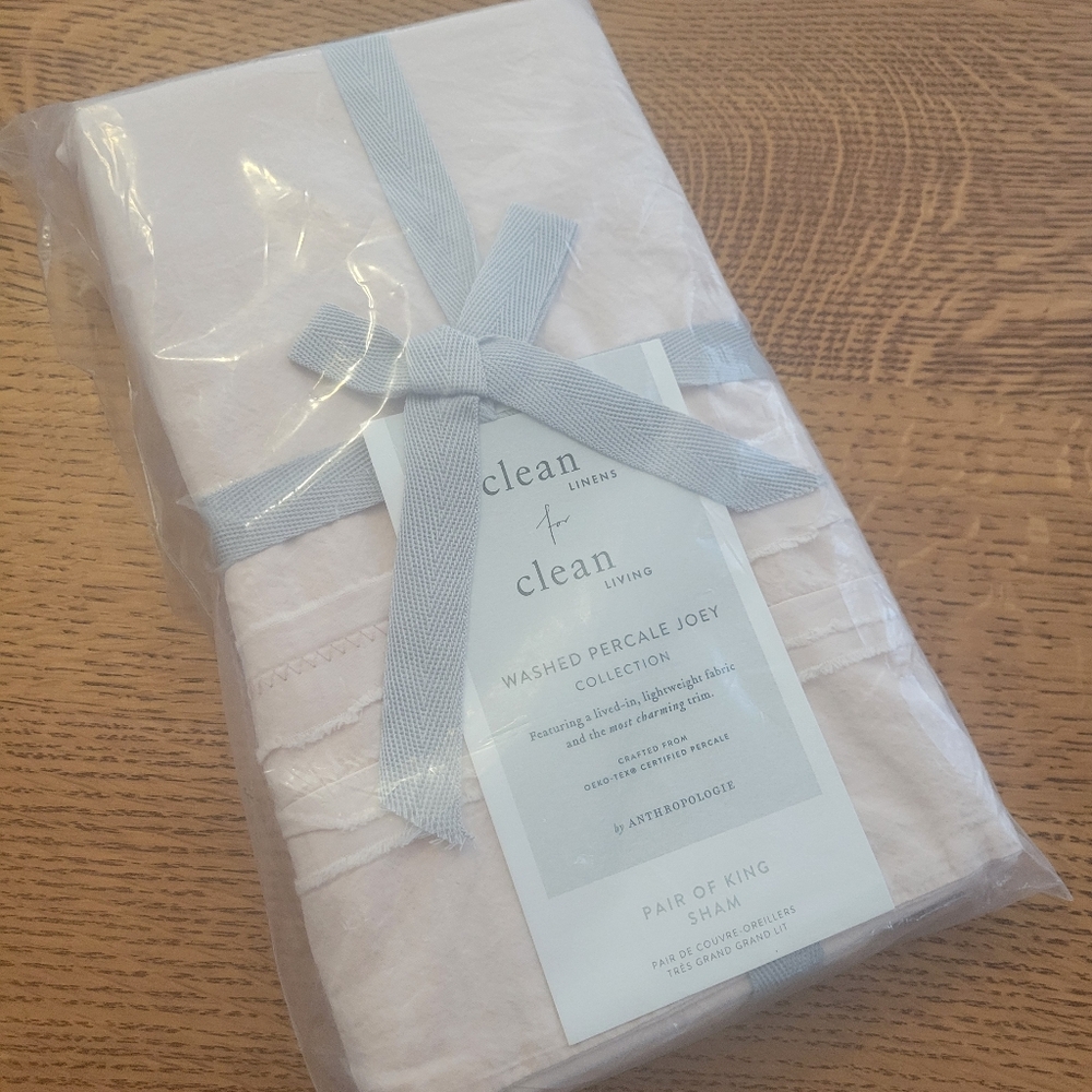 Anthropologie Washed Percale Joey King-sized pillow cases - blush pink - Picture 4 of 6